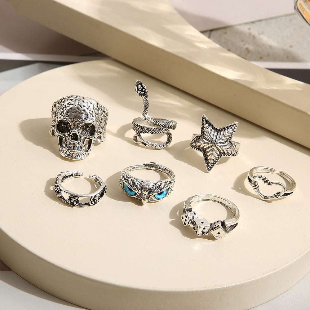 Wholesale Alloy Skull Snake Men Ring Set of 7